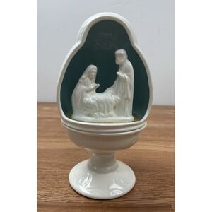 Vintage 1950s Ceramic Nativity Scene Diorama White Egg on Pedestal by M.E.Hohl